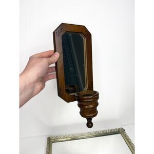 Vintage Mirrored Candle Wall Sconce, Wooden Candle Holder For Wall,
